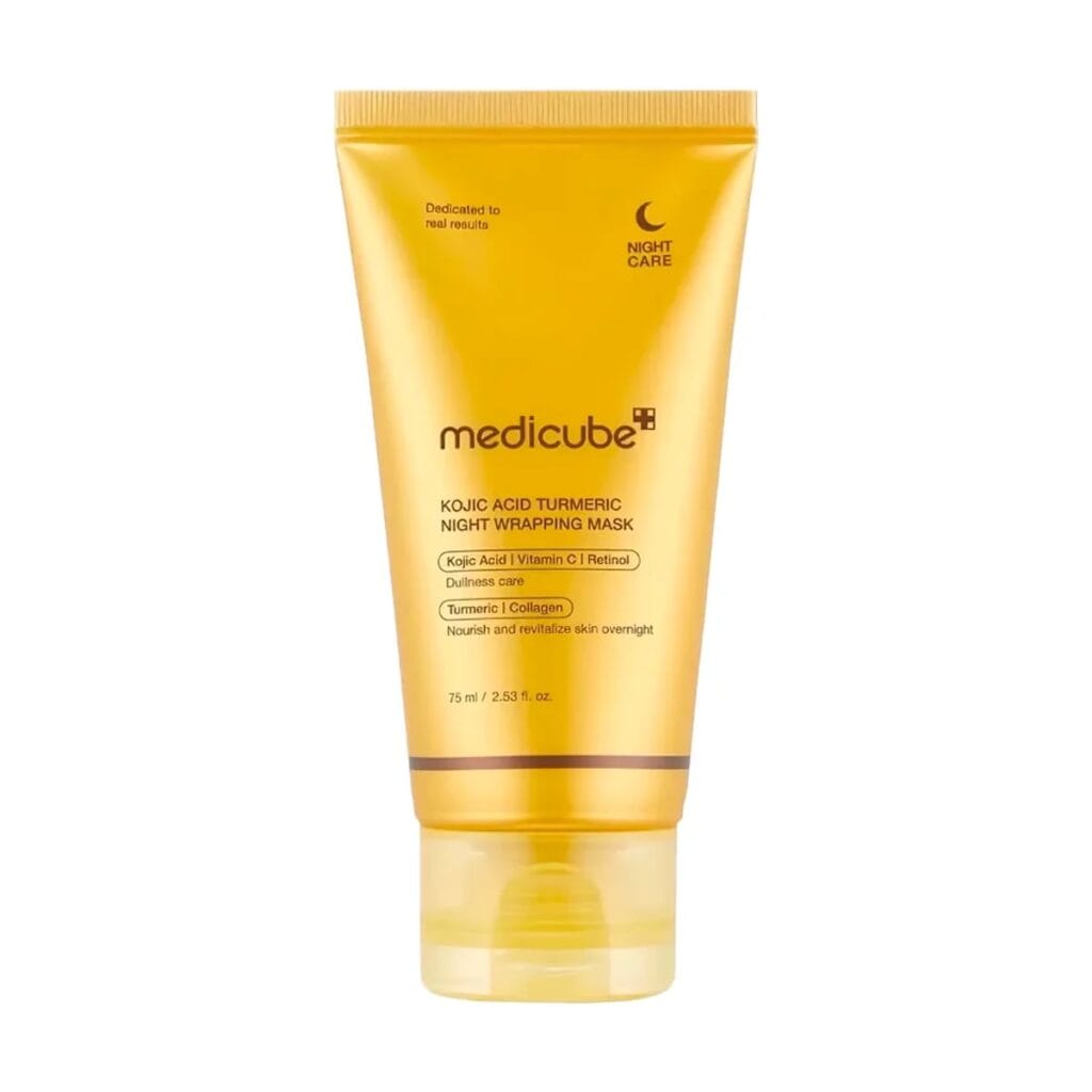 MEDICUBE Kojic Acid Turmeric Night Wrapping Mask naktinė veido kaukė, 75 ml