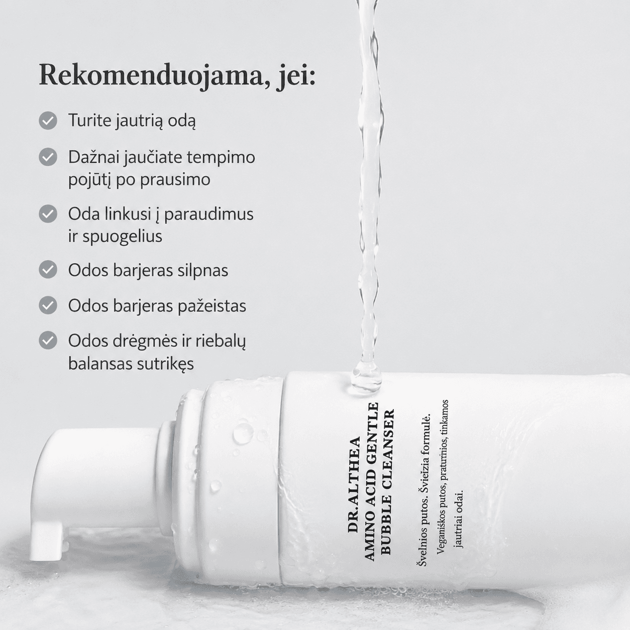 dr.althea amino acid gentle bubble cleanser švelniam veido valymui ir odos barjero priežiūrai