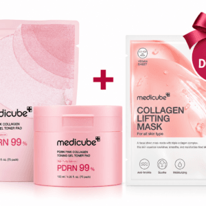 MEDICUBE PDRN Pink Collagen Toning Gel Toner Pad 70 padelių ir Collagen Lifting Mask dovanų
