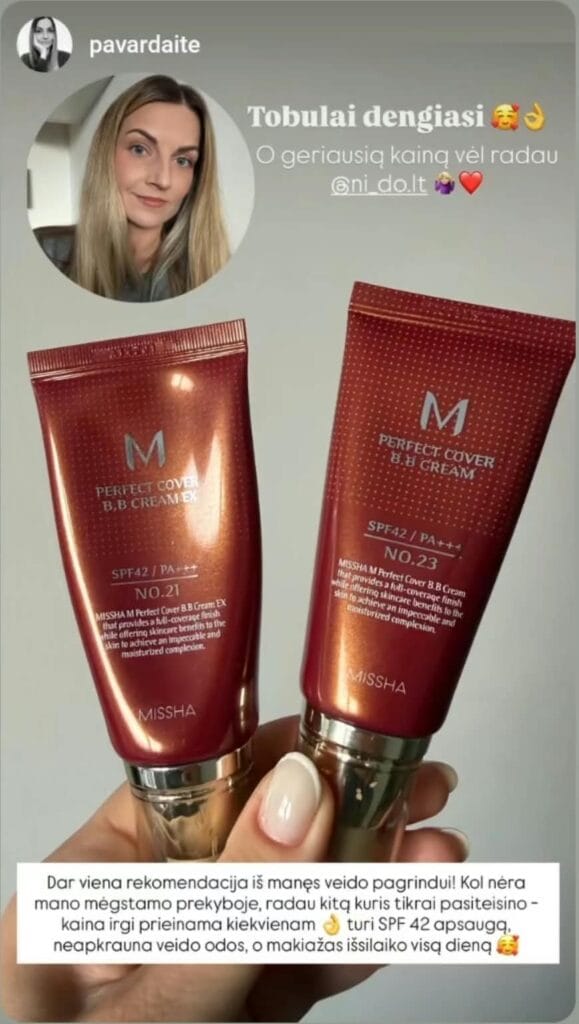 NI-DO klientės atsiliepimas apie MISSHA M Perfect Cover BB kremą